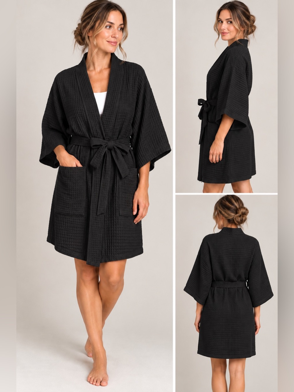 Black Waffle Kimono Robe - Women Intimates & Sleepwear